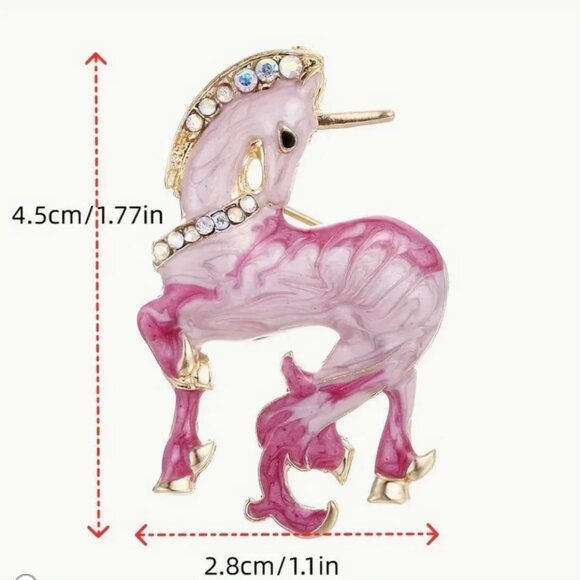 Unicorn Rhinestone Brooch Pink & Gold Enamel - Picture 2 of 2